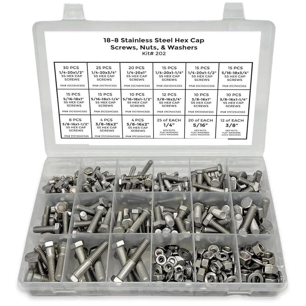 Nuts and Bolts 380Pcs Stainless Steel Hex Bolts Screws Nuts Washers Assortment Set for Furniture