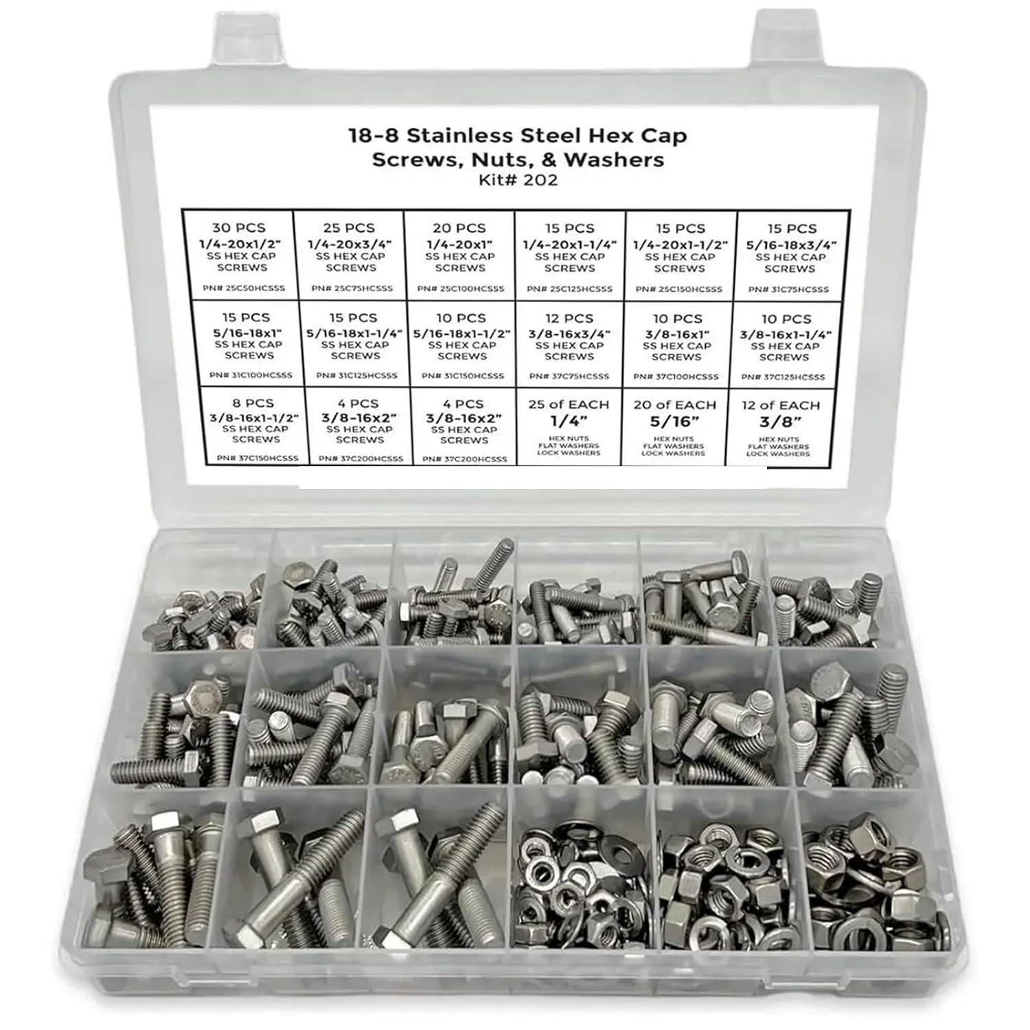 Nuts and Bolts 380Pcs Stainless Steel Hex Bolts Screws Nuts Washers Assortment Set for Furniture