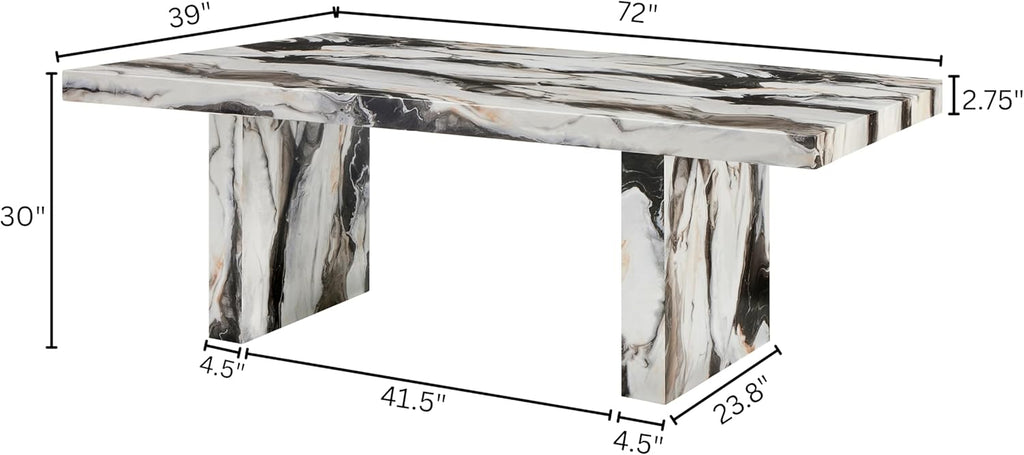 Roundhill Furniture Cavira Modern Faux Marble Dining Table with Double Pedestal Base