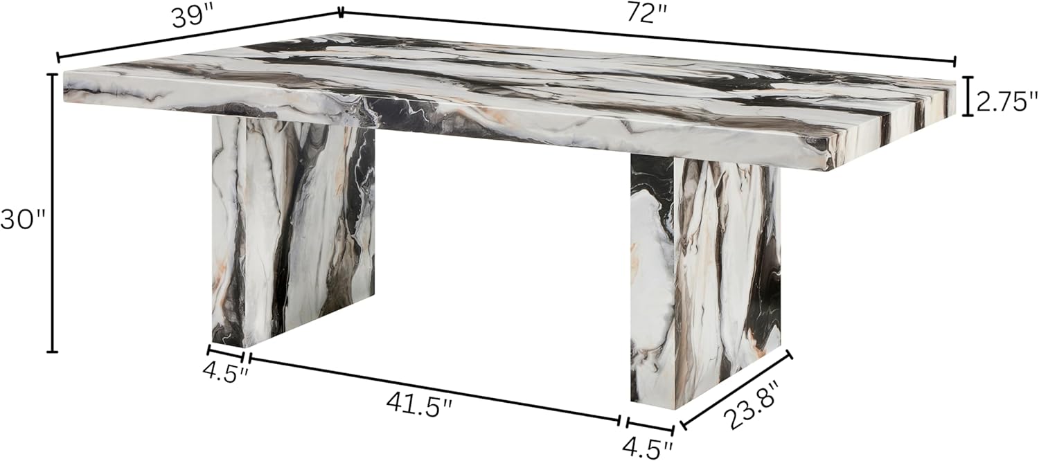 Roundhill Furniture Cavira Modern Faux Marble Dining Table with Double Pedestal Base