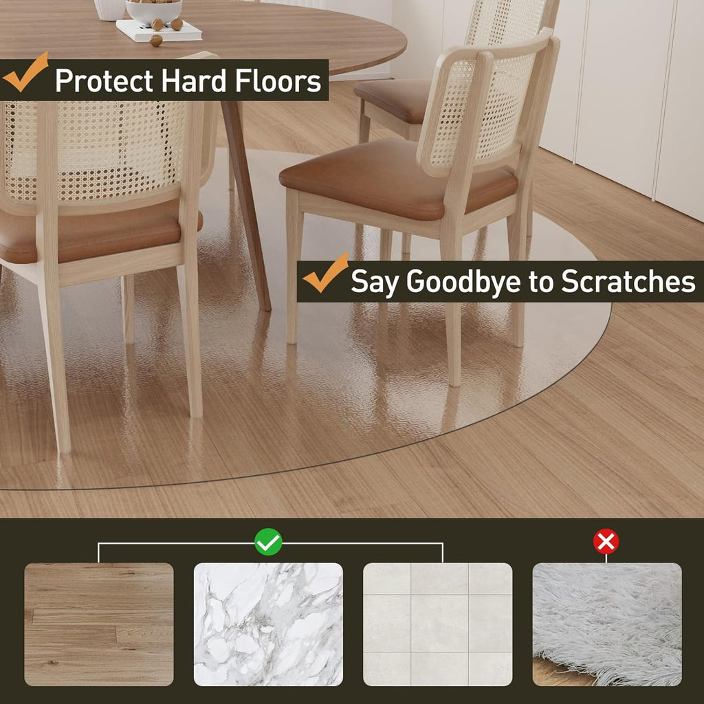 Clear Plastic Floor Mat for Under Dining Table, 6ft Round No Slip Waterproof Vinyl Area Rug for Home, Anti-Spill Hard Floor Protector Cover for Living Room, Splat Mat for Under High Chair