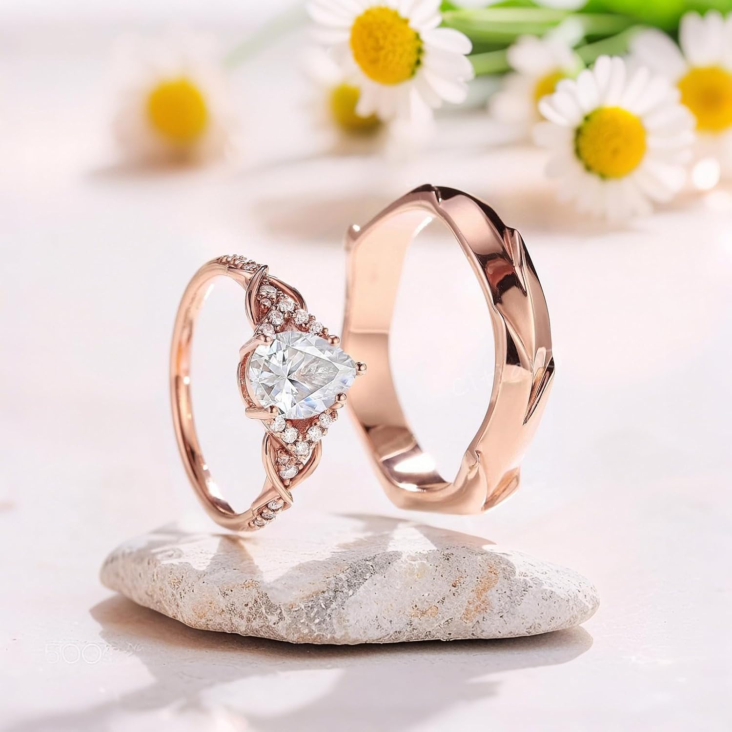 SISGEM Moissanite Couple Rings Set, 10K 14K 18K Solid Gold Moissanite Wedding Rings for Him And Her, Vintage Leaf/Branch Wedding Bands Matching Couple Rings Anniversary Jewelry Gift for Women And Men
