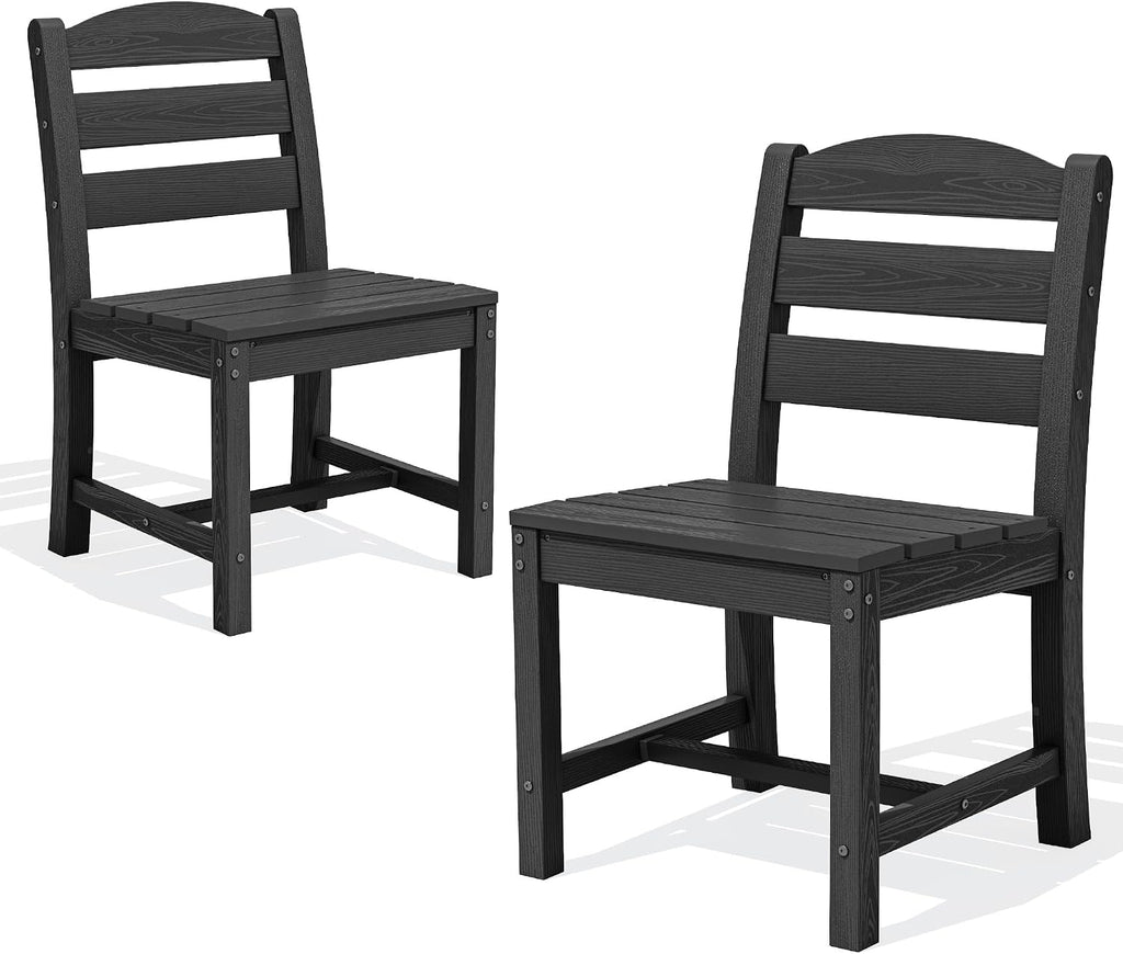 SERWALL Outdoor Armless Dining Chairs Set of 2, All-Weather HDPE Patio Chair with 19.7' Widened Seat, for Backyard, Garden, Black