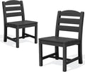 SERWALL Outdoor Armless Dining Chairs Set of 2, All-Weather HDPE Patio Chair with 19.7' Widened Seat, for Backyard, Garden, Black