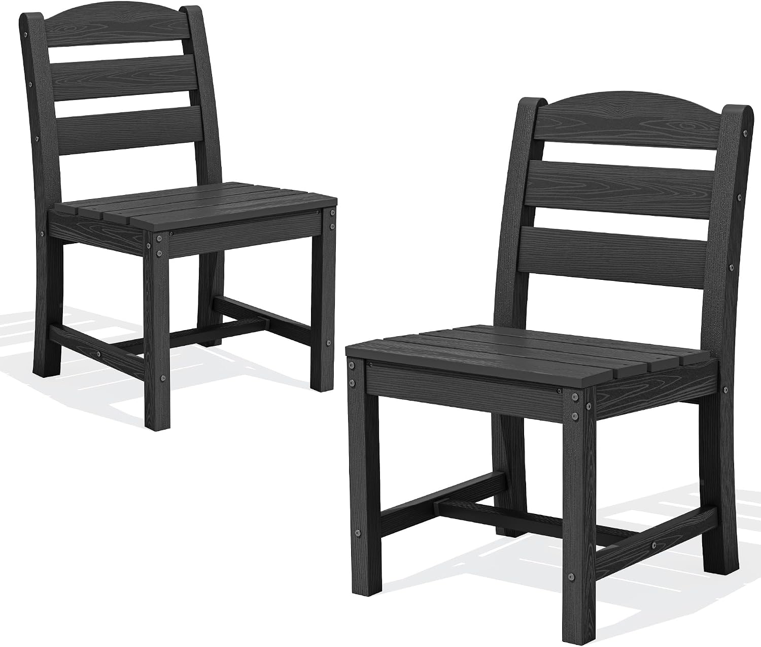SERWALL Outdoor Armless Dining Chairs Set of 2, All-Weather HDPE Patio Chair with 19.7' Widened Seat, for Backyard, Garden, Black