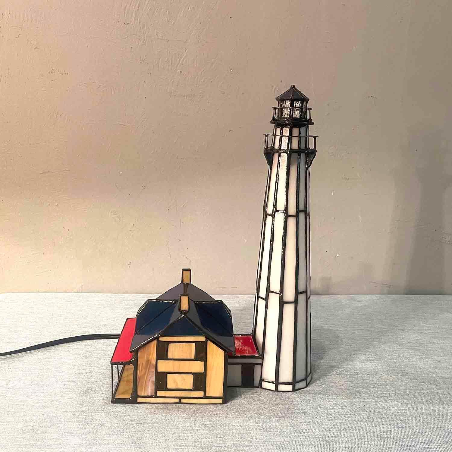 Bieye L10942 St Simons Lighthouse Museum Tiffany Style Stained Glass Accent Table Lamp for Home Decor