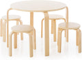 Guidecraft Nordic Table and Stools Set for Kids: Natural - 4 Stacking Bentwood Stools with Curved Wood Activity Table - Children's Modern Kitchen, Playroom and Classroom Furniture