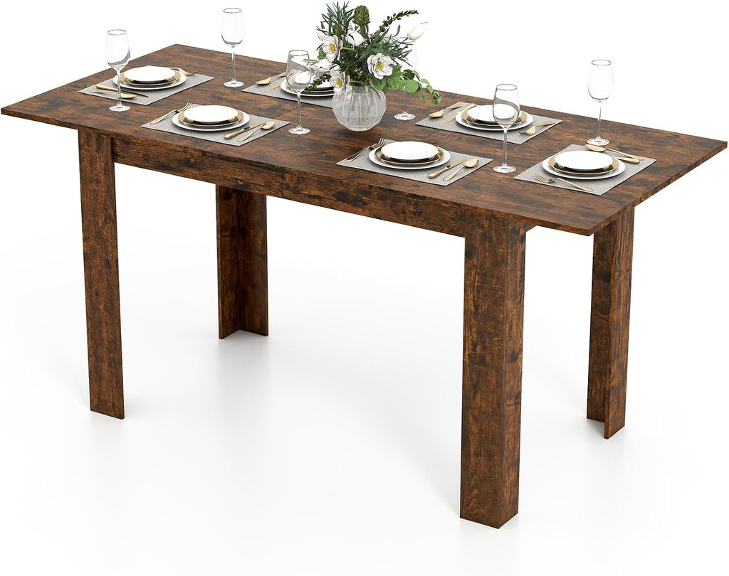 GOFLAME 47'-62' Extendable Dining Table for 4-6 People, Large Rectangular Kitchen Table with L-Shaped Legs, Space Saving Dining Room Table for Kitchen, Living Room, Office, Small Space, Rustic Brown