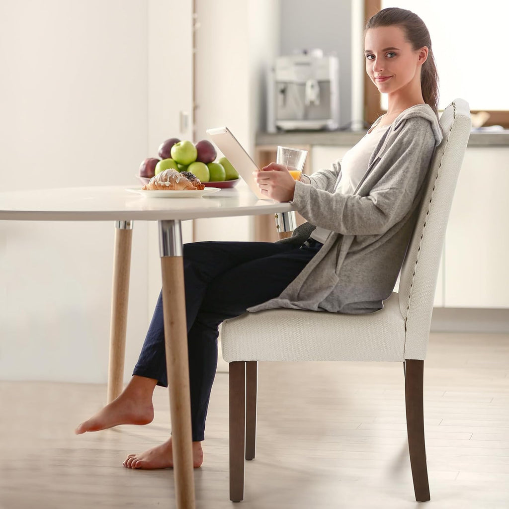 DUMOS Dining Chairs Set of 4, Modern Kitchen Table Chairs with Wooden Legs and Padded Seat for Dining Room/Kitchen/Living Room/Restaurant, Beige
