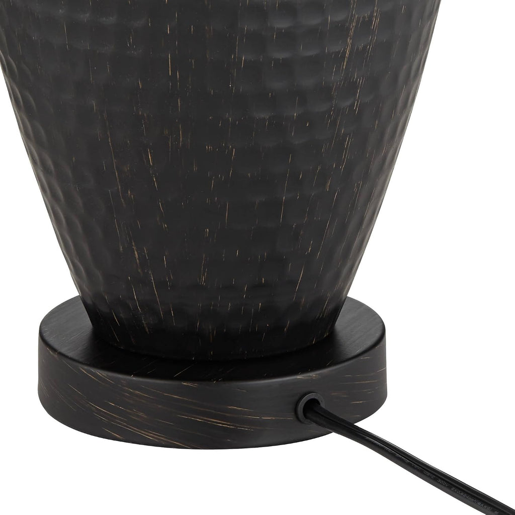 Regency Hill Auburn Modern Rustic Vase-Shaped Table Lamp 25' High Textured Hammered Bronze Brown Metal Natural Linen Empire Shade for Living Room Bedroom House Bedside Nightstand Home Office