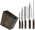 Shun Premier 6 Piece Block Set, Includes 8' Chef, 4' Paring, 5.5' Nakiri, 6.5' Utility Knives, Honing Steel & 8-Slot Angled Knife Block, Handcrafted Japanese Knife Set, Pakkawood Handles