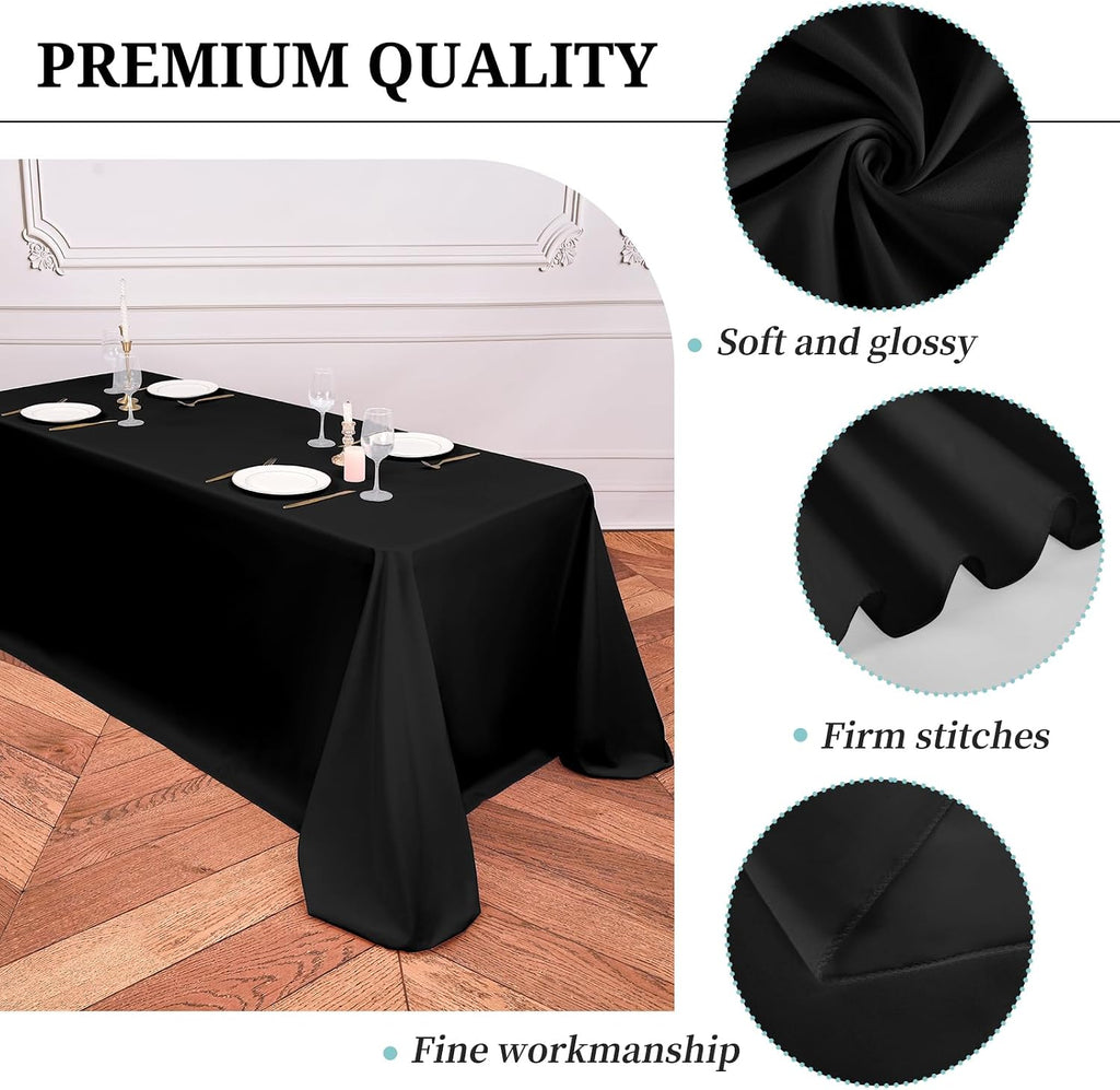 12 Pack Black Tablecloths for 8ft Rectangle Tables 90 x 156 Inch - Polyester Table Cover Stain and Wrinkle Resistant Washable Fabric Table Clothes for Wedding Party Banquet Reception Restaurant