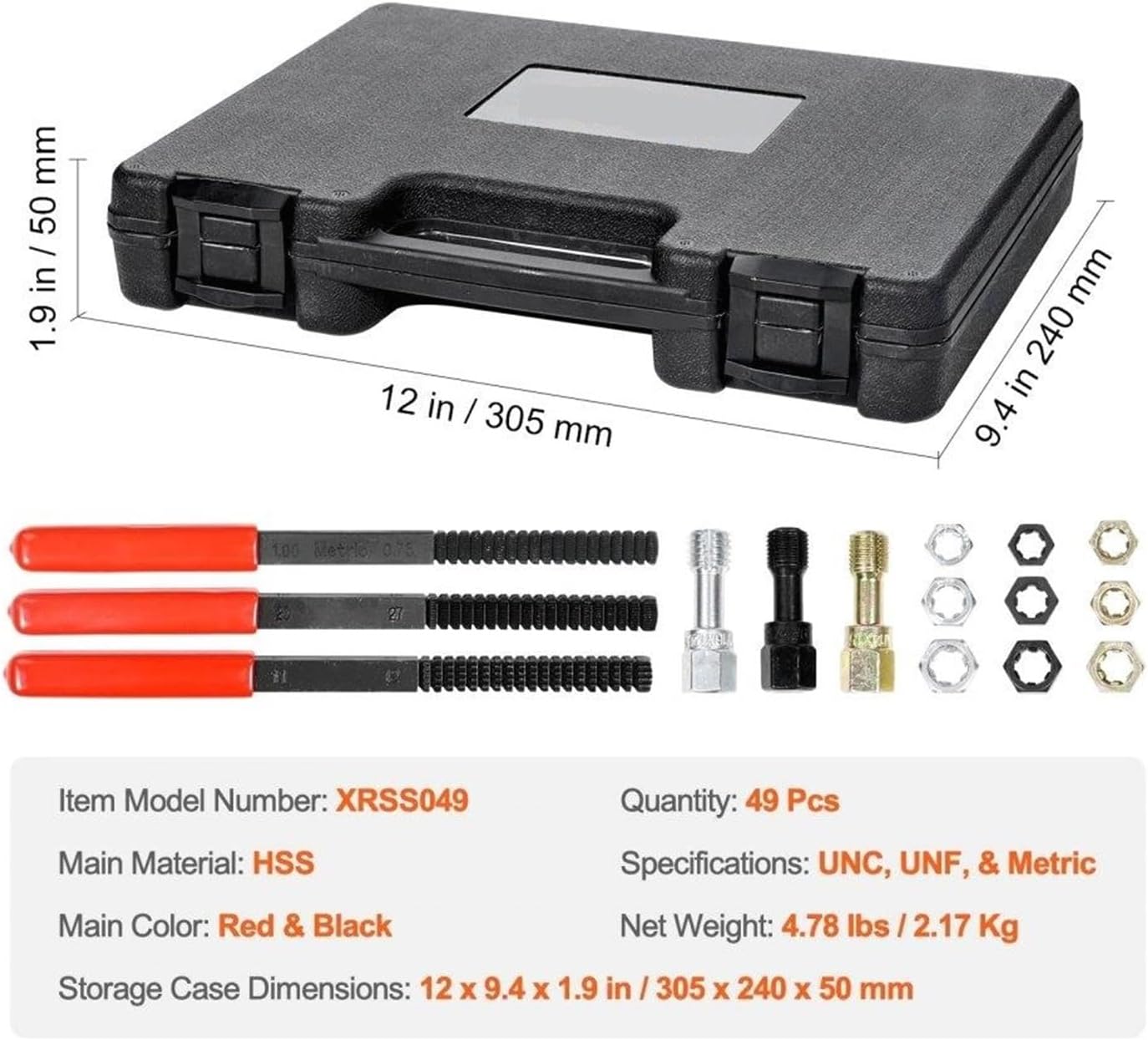 VARNOK Nut and Bolt Thread Checker 49PCS Thread Chaser Set Professional Thread Restoring Tool for UNC UNF Metric Precision Re Threading
