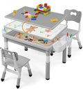 Kids Table and Chairs Set Large Storage, Height Adjustable Toddler Activity Table and 2 Chairs Set, 34.6x24.8' Graffiti/Block Building Desktop, 4 Side Boxes, Kids desk for Home, Preschool, Classroom