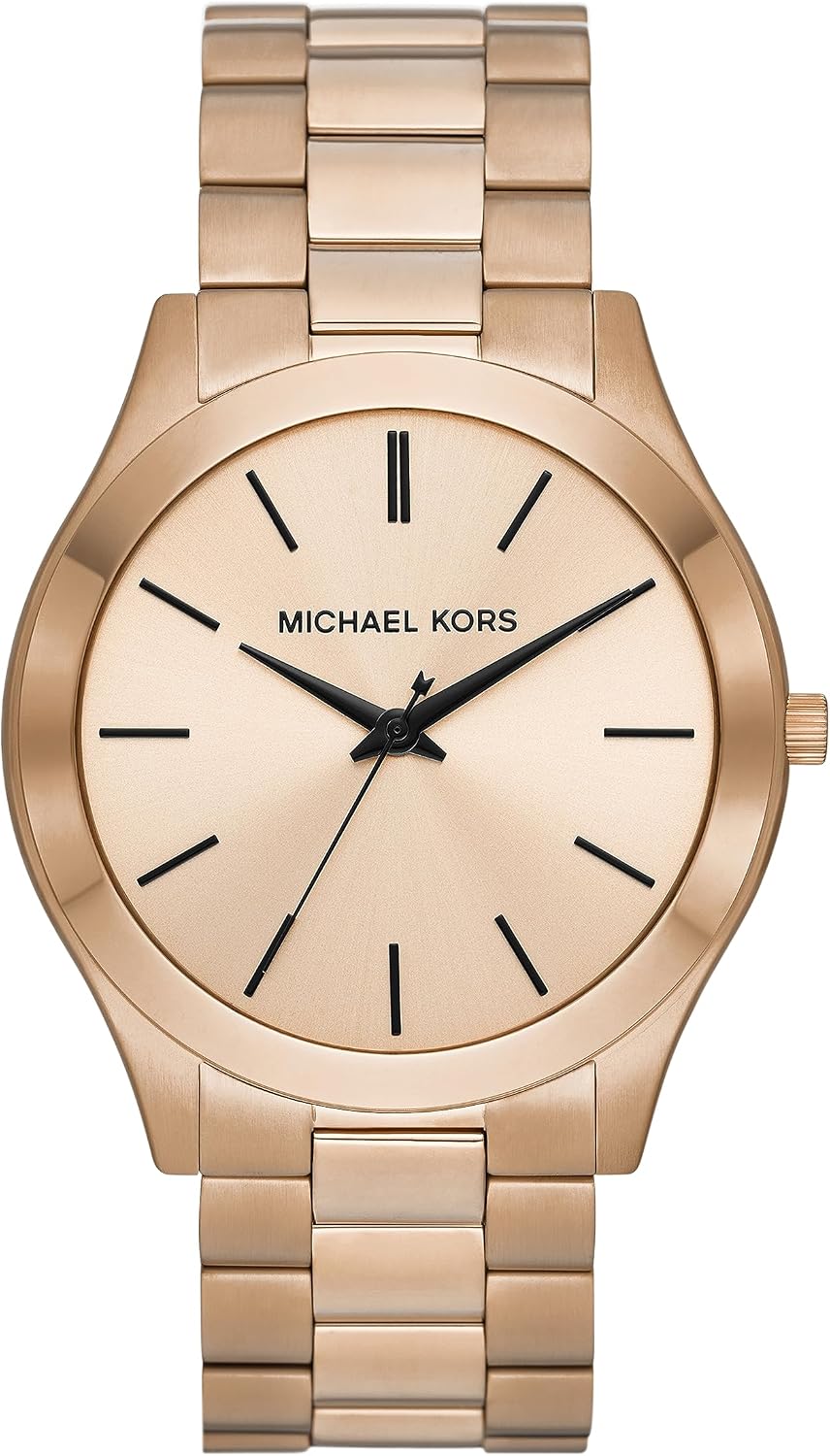 Michael Kors MK9122 - Slim Runway Three-Hand Beige Gold-Tone Stainless Steel Watch