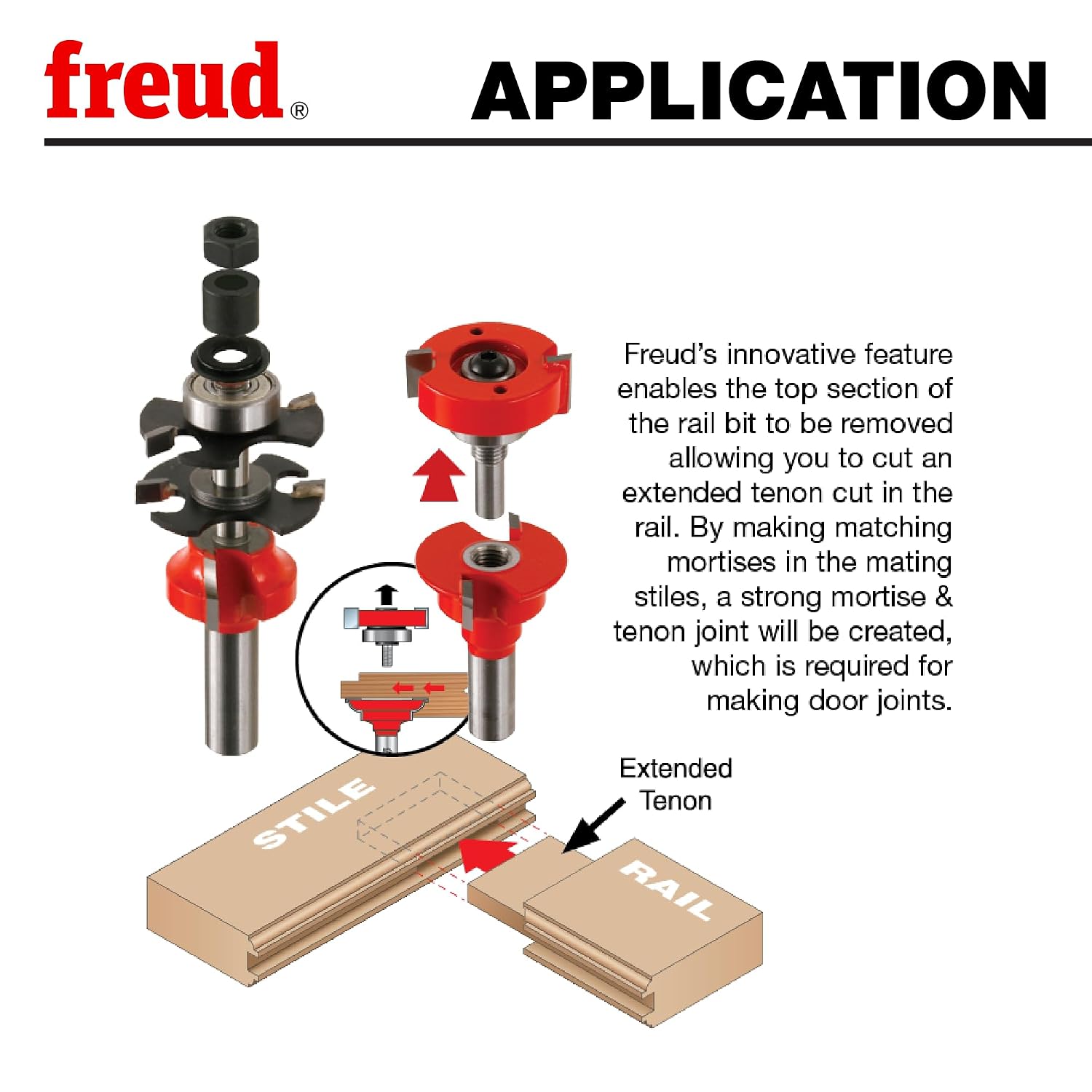Freud 99-761: 1-11/16' (dia.) Premier Adjustable Rail & Stile Bit with 1/2' shank (ogee), 3-3/4' overall length