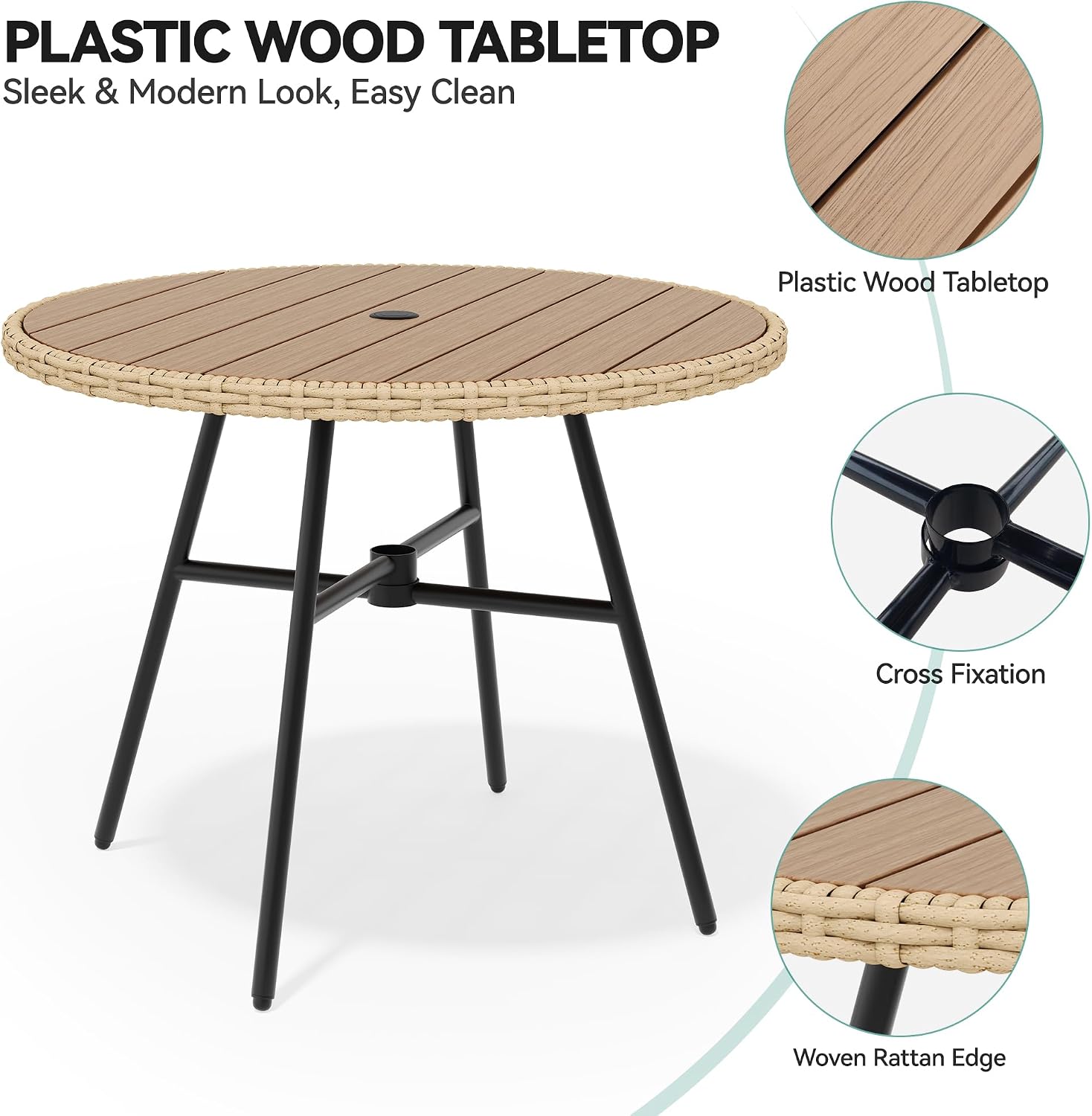 YITAHOME 36.6'' Outdoor Patio Dining Table Round for 4 with Adjustable Levelers, Outdoor Tables with 2.2' Umbrella Hole, All-Weather Bistro Table with Metal Frame, Patio Table for Garden Deck