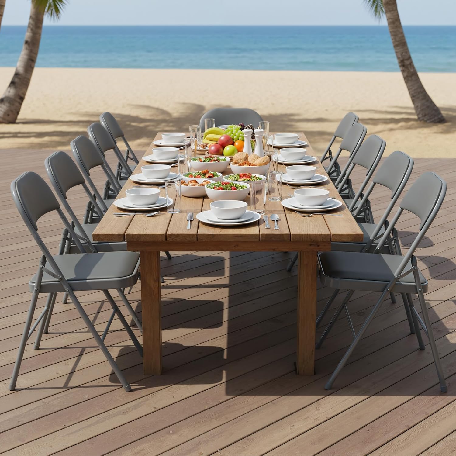 DUMOS 8 Pack Folding Chairs with Padded Cushion and Back - PU Leather Stackable Portable Dining Chairs Set, for Home and Office, Conference, Wedding, Party, Patio, Garden, for Indoor Outdoor, Grey