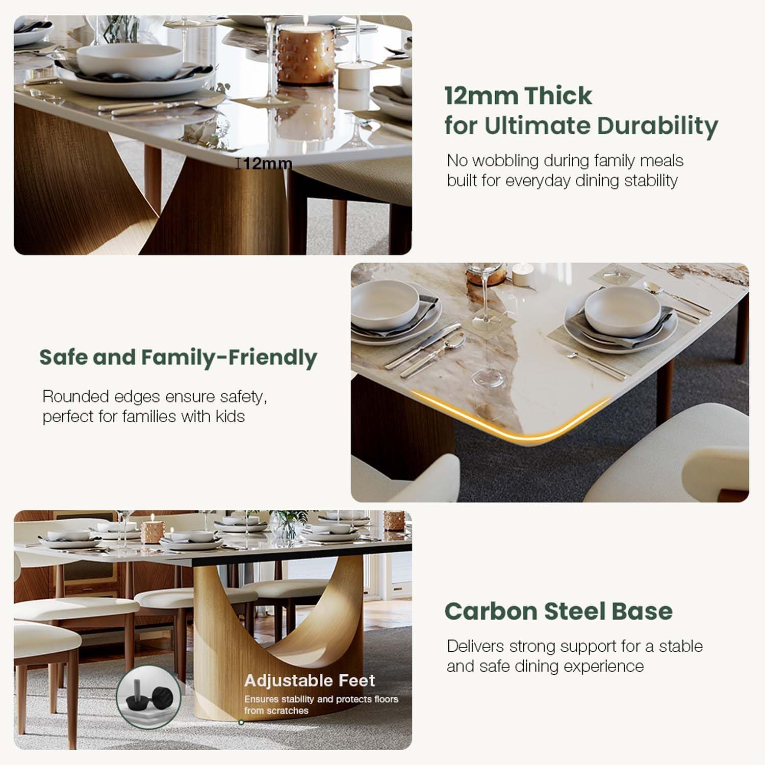 POVISON 63' Hobart Dining Table for 4, Rectangular Dining Table, Glossy Pandora Sintered Stone Tabletop with Bronze Carbon Steel Base for Dining Room (Table Only)
