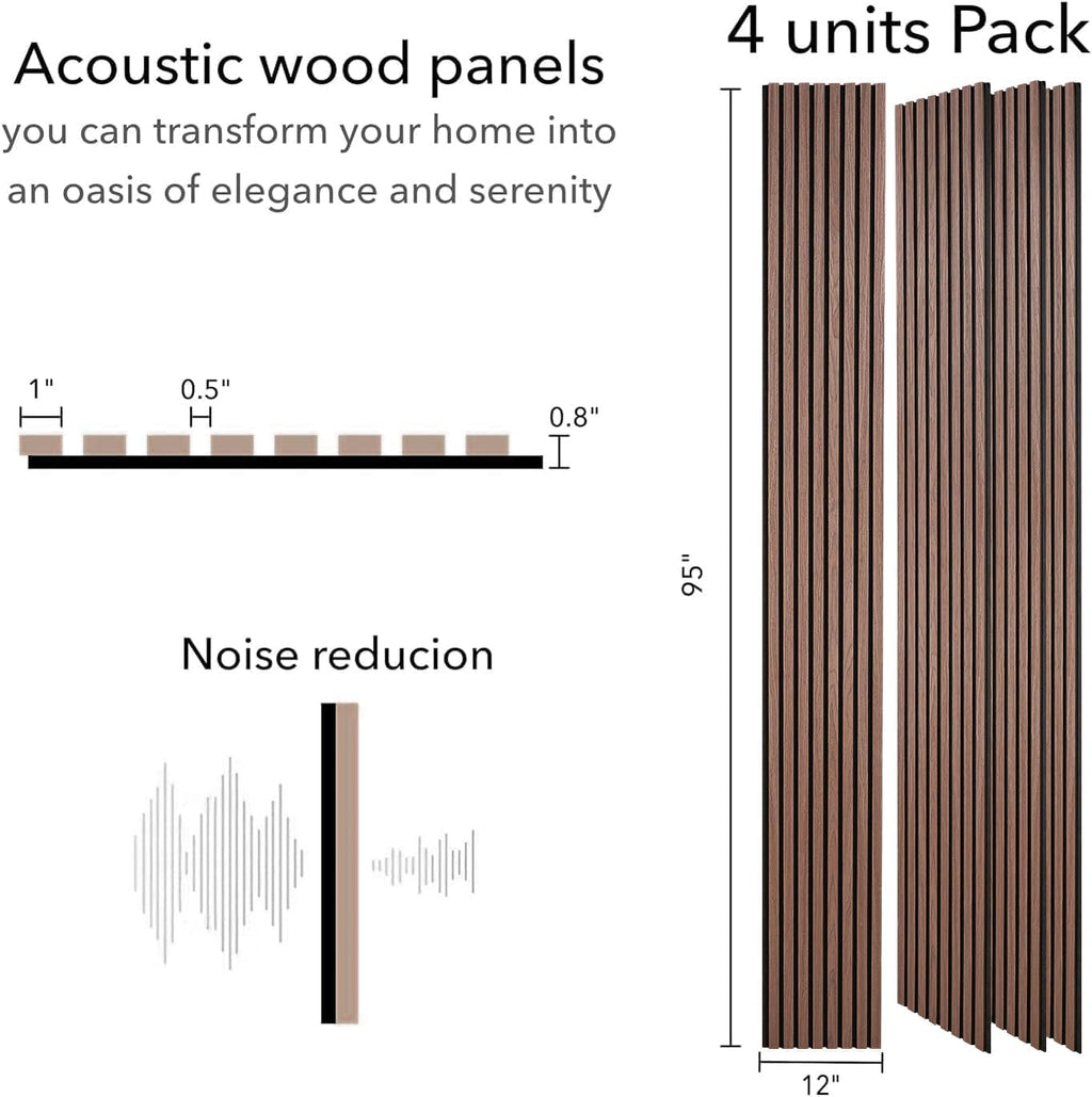 Wood Panels for Wall - Oak Acoustic Wall Panels - 4PK Wall Wood Panels - 94.49' x 12 - Soundproof Wall Panels for Decor - Acoustic Slat Wood Wall Panels for Interior Decoration of Walls (Walnut)