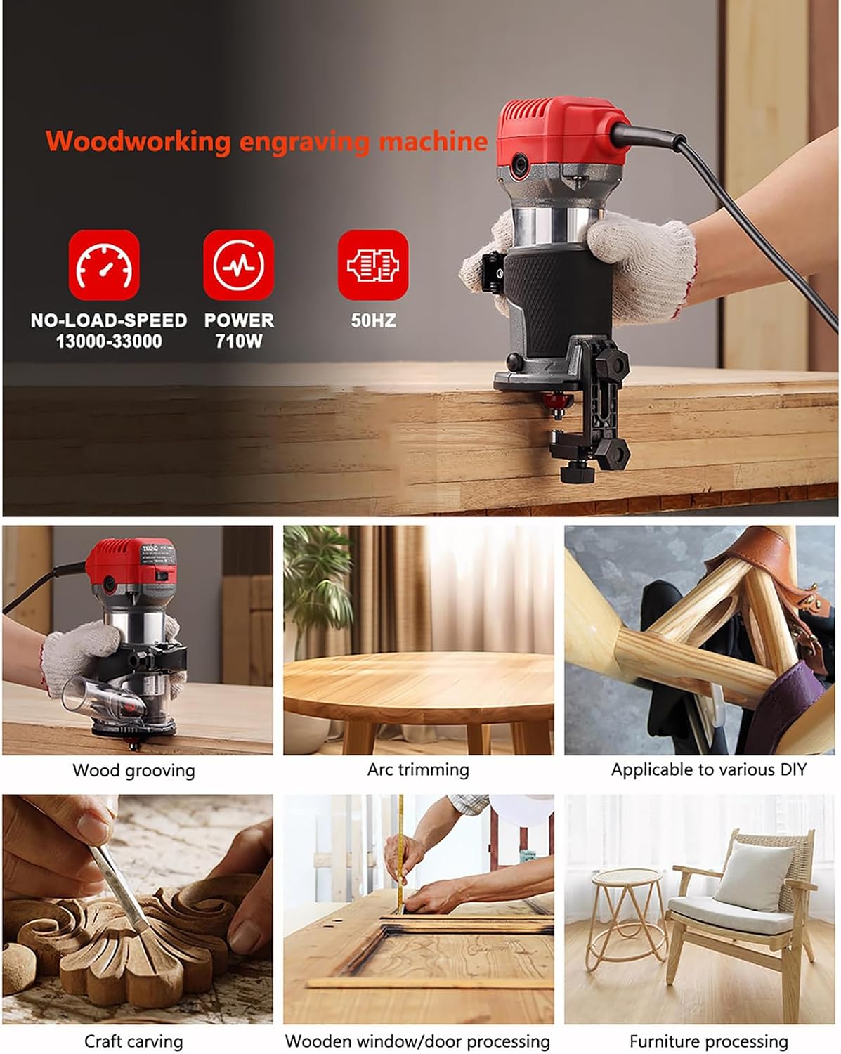 Brushless Router Trimmer, Electric Hand Palm Router, with 15Pcs Router Bits, Maximum Speed 13000-33000rpm, Fine Depth Adjustment, for Woodworking, Slotting