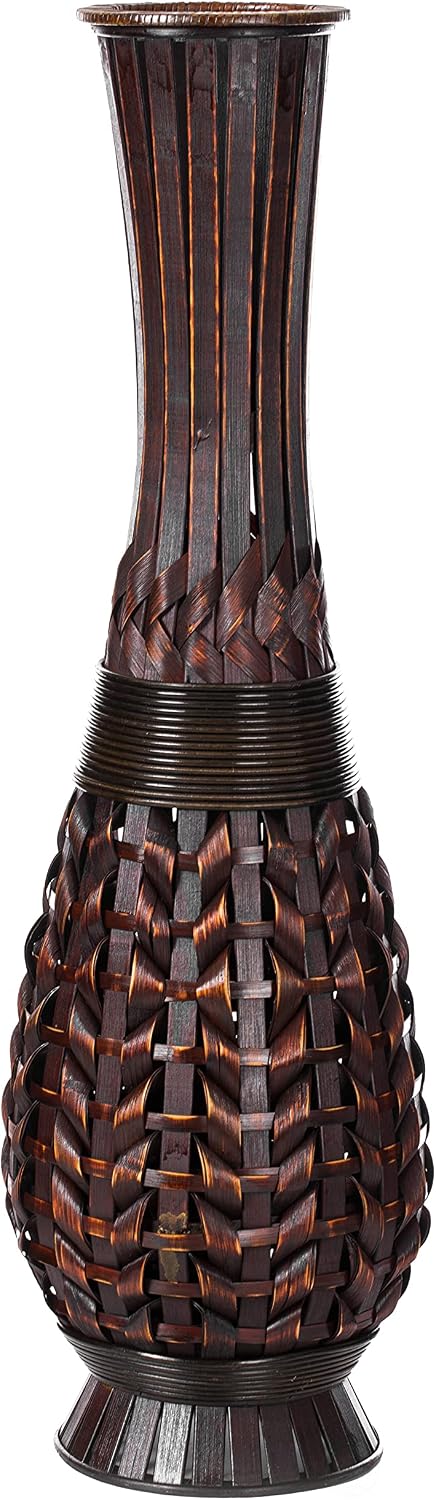 Antique Trumpet Style Brown Bamboo Floor Vase - 36-inch-Tall Decorative Vase for Entryway or Living Room - Vintage-Inspired Home Decor Accent - Elegant Tall Vase for Rustic Interiors