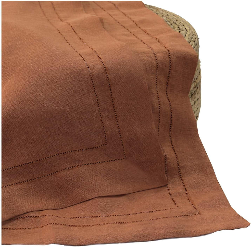 BLUE FLOWER CO Premium 100% Pure Linen Tablecloth 70'x108' Rectangle, Double Hemstitched Table Cover forDinner, Parties, Eco-Friendly, Fall & Winter Table Décor - Rust