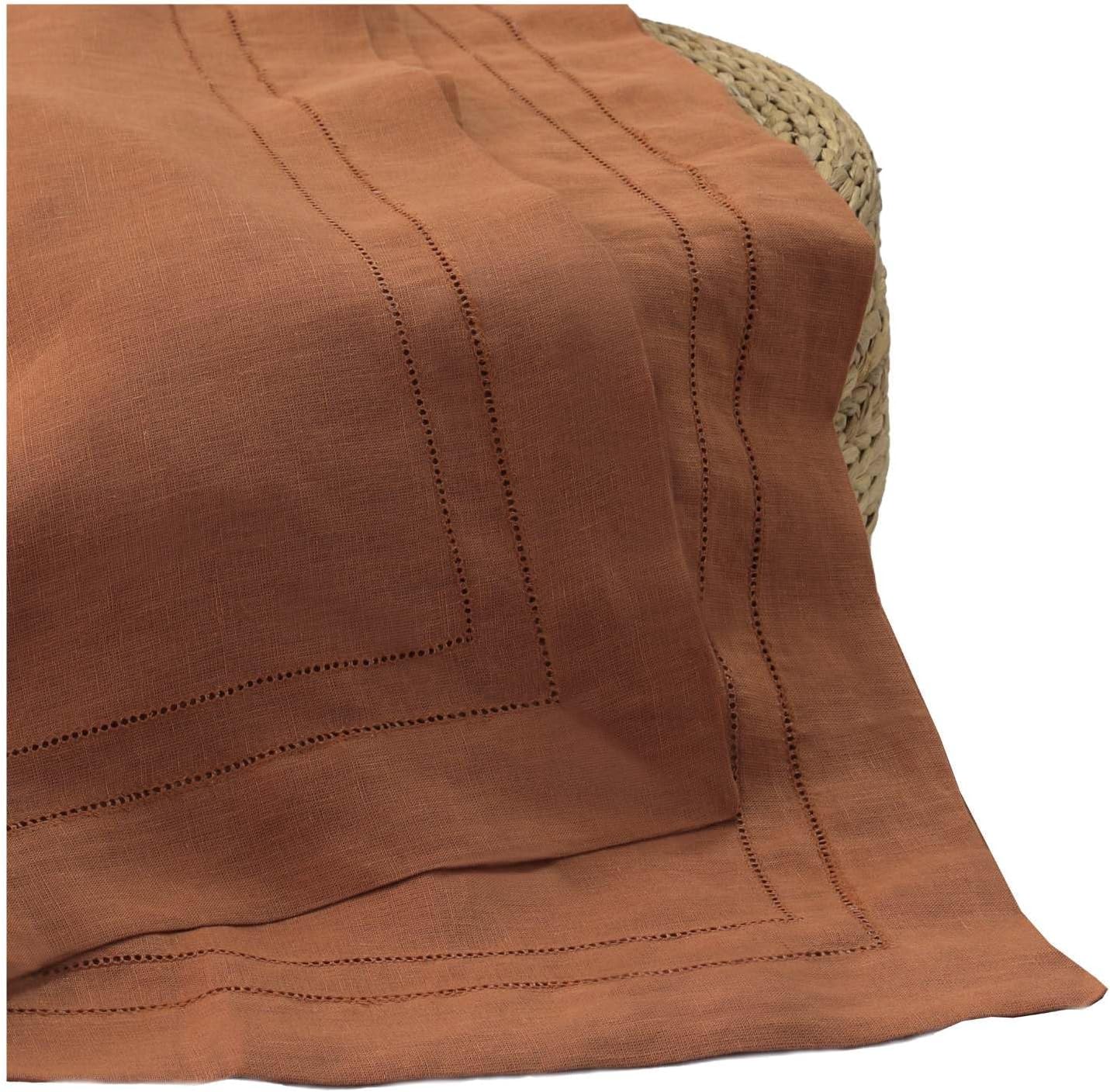 BLUE FLOWER CO Premium 100% Pure Linen Tablecloth 70'x108' Rectangle, Double Hemstitched Table Cover forDinner, Parties, Eco-Friendly, Fall & Winter Table Décor - Rust