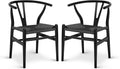 Poly & Bark Weave Dining Chairs – Mid-Century Modern Wishbone Dining Chairs with Arms, Solid Wood Frame, Indoor Use – Pitch Black – Set of 2 - Ideal for Dining Room, Kitchen or Stylish Accent Setting