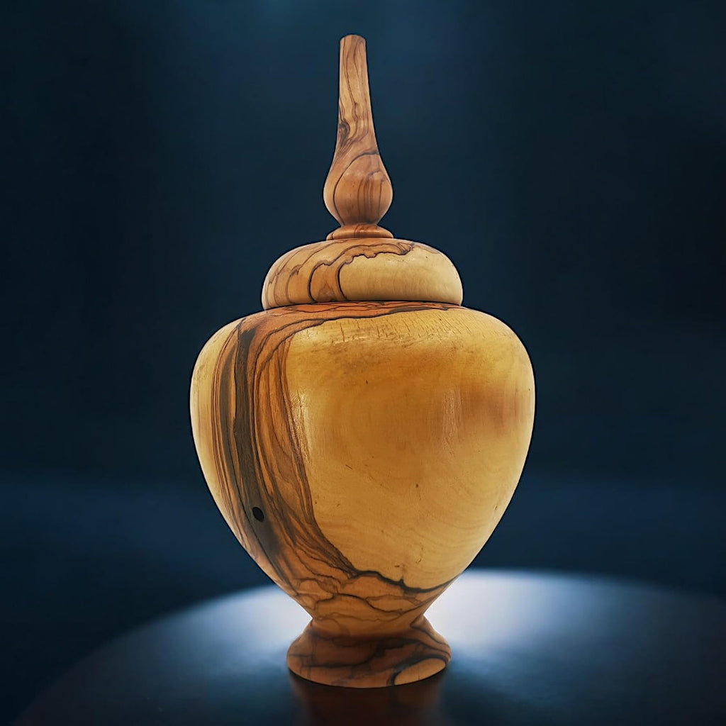 Hand-Turned Olive Wood Lidded Box - Decorative Vase, Rustic Home Decor, Jewelry Box, Unique Gift, New Home & Housewarming Wood Decor