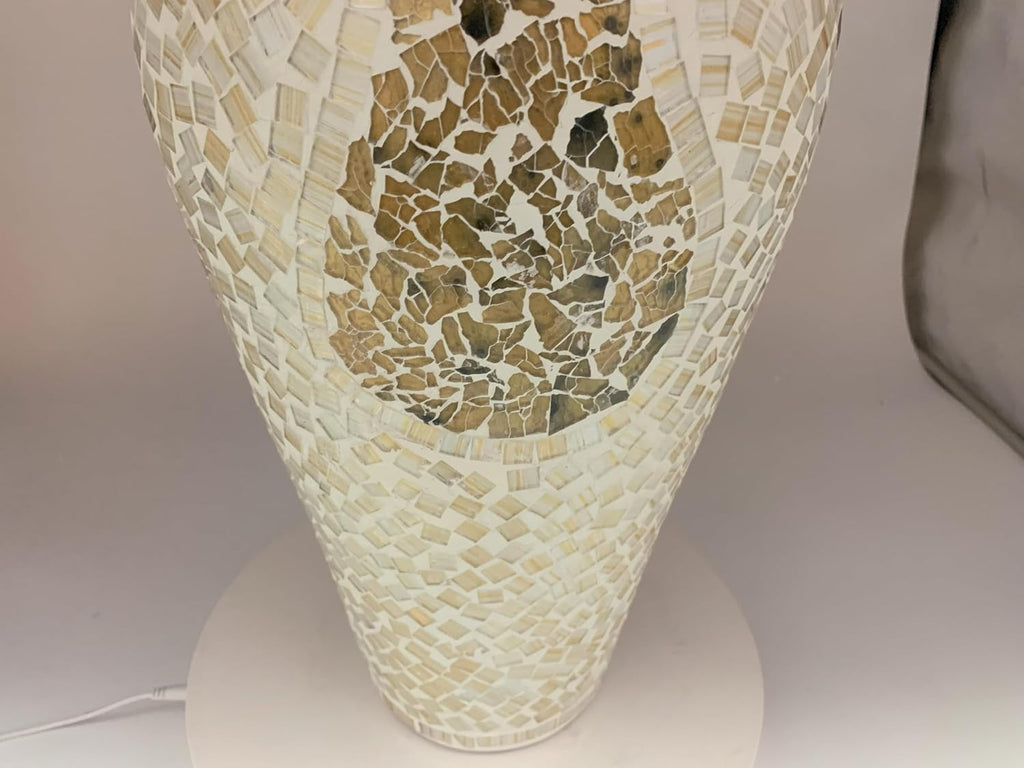 Floor Vase, 18 Inch Mosaic Vase – Tall Cylinder Made of Terracotta with Light Caramel and White Glass Mosaic Pieces – Handcrafted Decorative Home Décor Accent Piece for Bedroom, Living Room