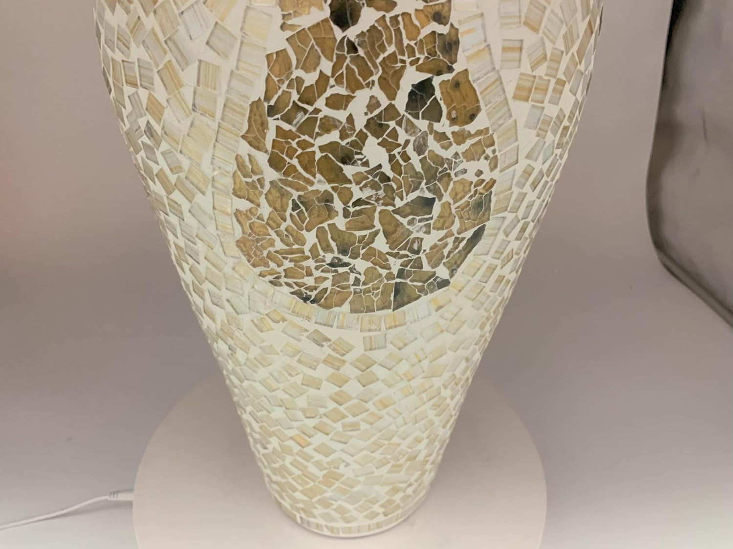 Floor Vase, 18 Inch Mosaic Vase – Tall Cylinder Made of Terracotta with Light Caramel and White Glass Mosaic Pieces – Handcrafted Decorative Home Décor Accent Piece for Bedroom, Living Room