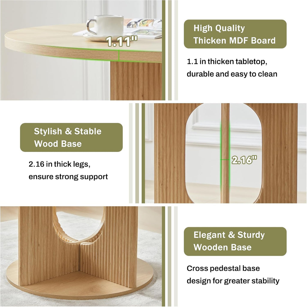 weselon Farmhouse Round Fluted Dining Table for 4, 47 Inch Circle Kitchen Table with Wooden Pedestal Base, Dinner Tables for Home Living Room Kitchen (Natural)