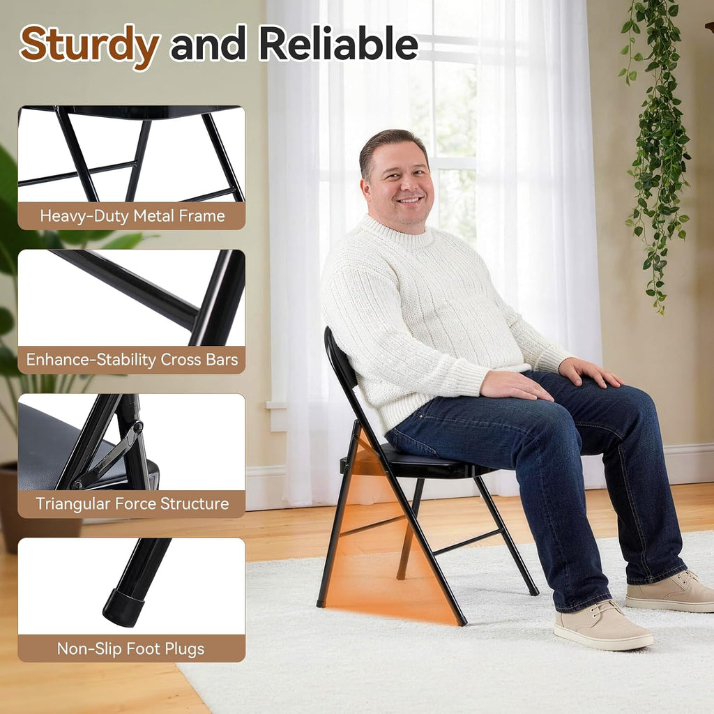 Karl home 8 Pack Black Folding Chairs with Padded Seats for Outdoor & Indoor, Portable Stackable Commercial Seat with Steel Frame for Events Office Wedding Party, 330lbs Capacity
