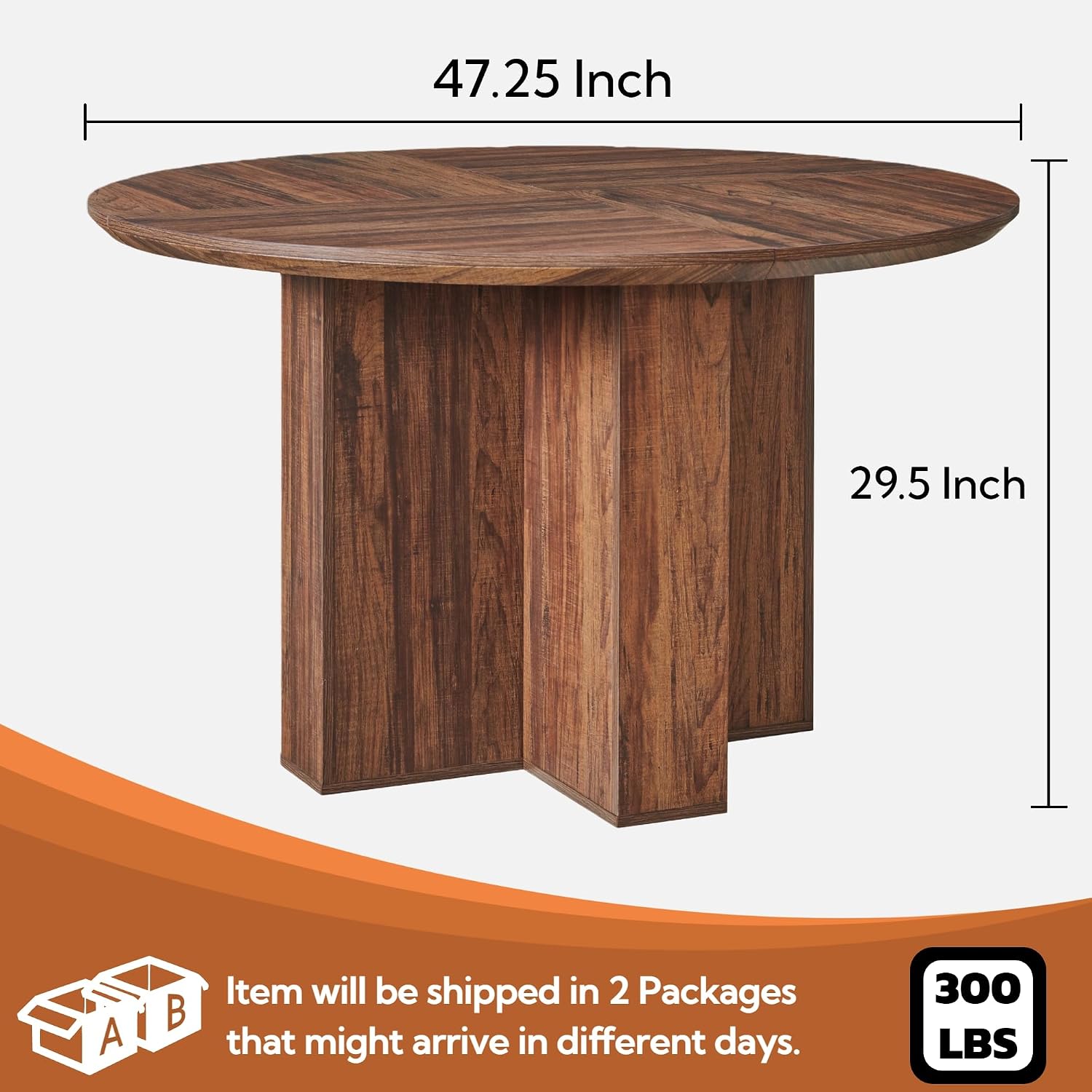 RedLemon Round Dining Table for 4 People, 47' Modern Wood Kitchen Table with Thick Stable Cross Pedestal Base & Curved Edge, Round Dinner Table for Dining Room, Kitchen (Rustic Walnut)