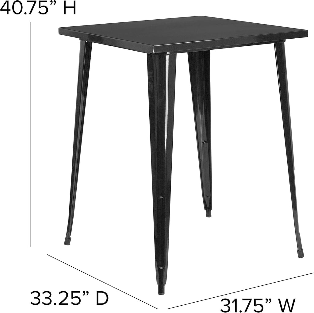 EMMA + OLIVER Commercial Grade 31.5' Square Black Metal Indoor-Outdoor Bar Height Table