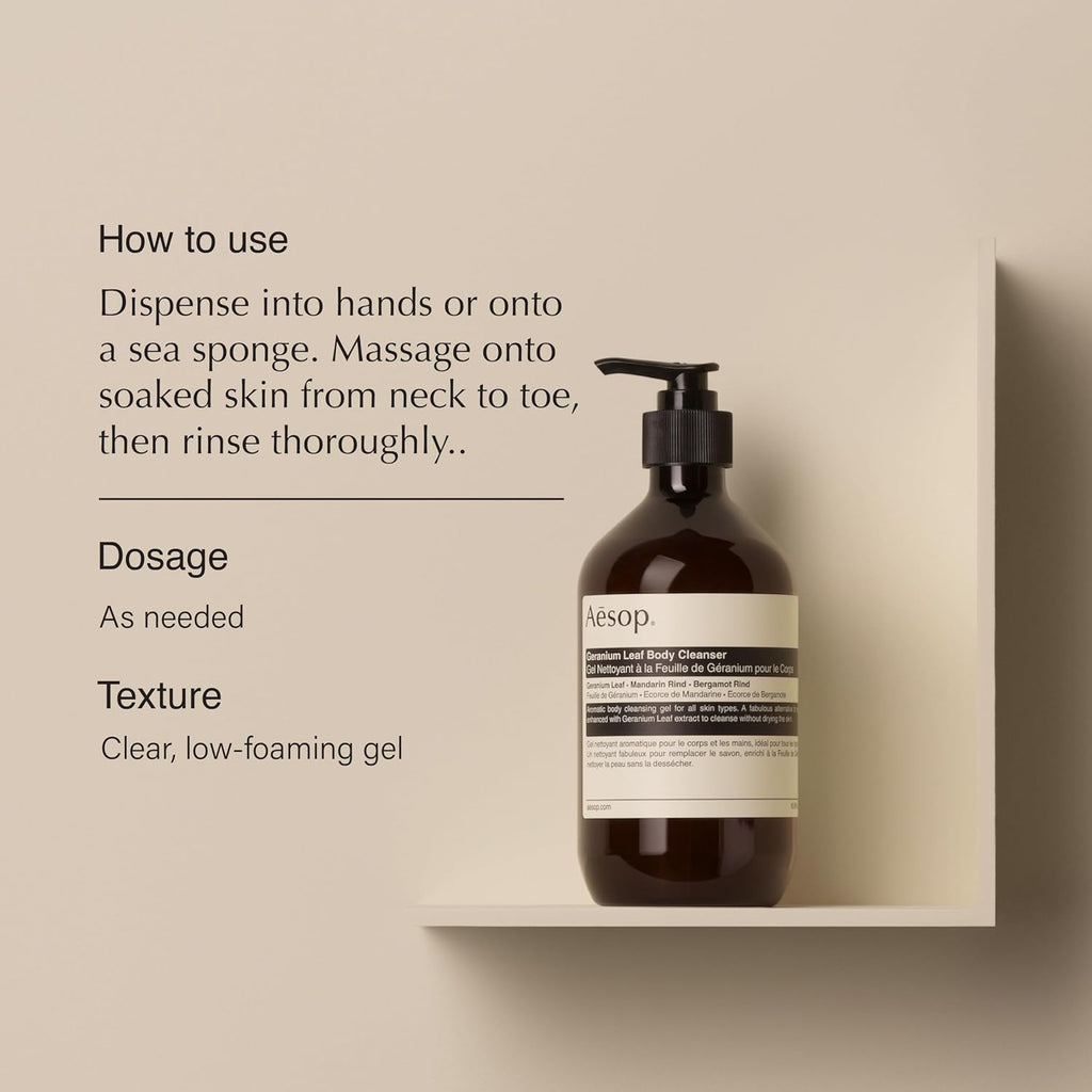 Aesop Geranium Leaf Body Cleanser & Shampoo Set | Refreshing Botanical Body Wash and Daily Shampoo for All Hair Types | 16.9 oz (Set of 2)