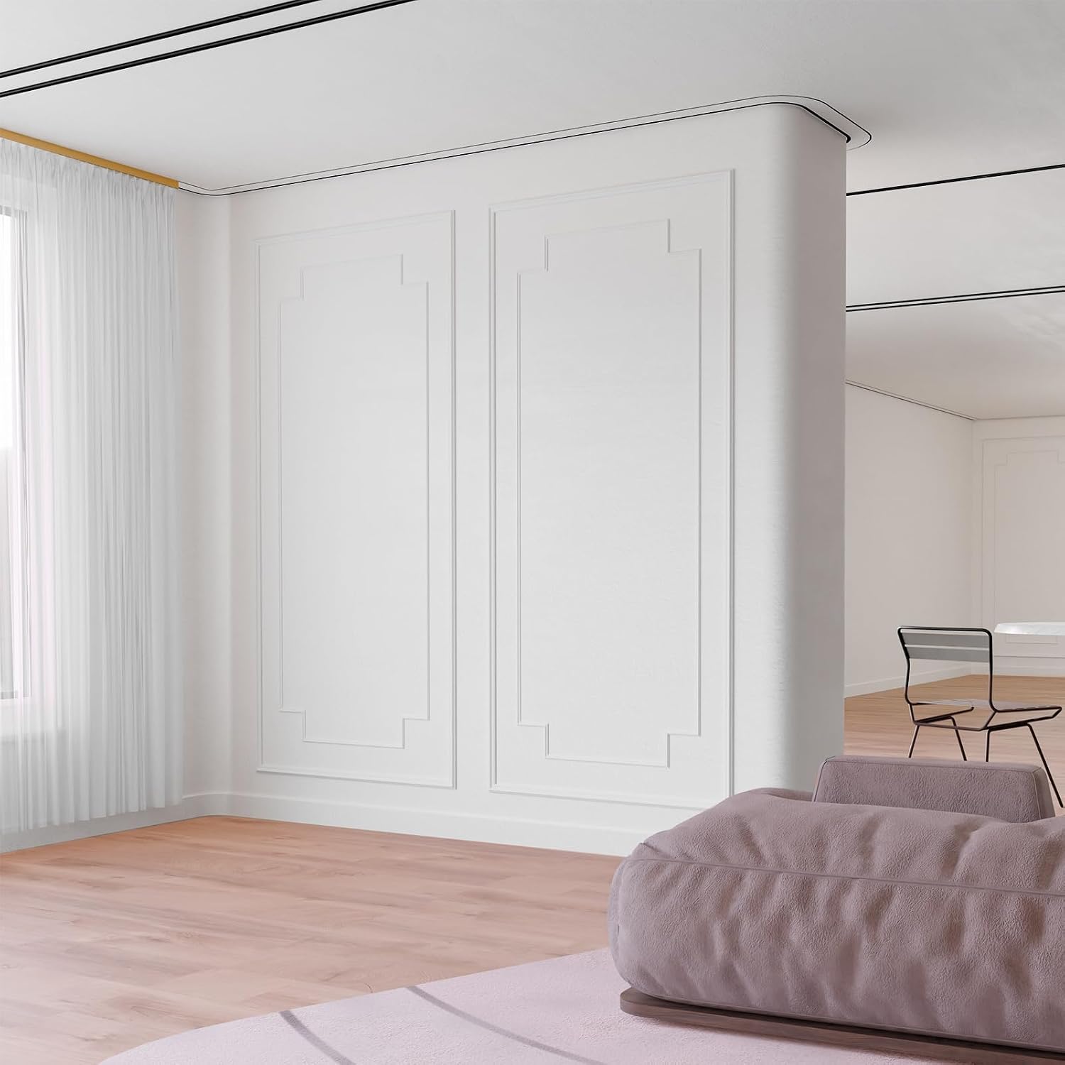 Pangdam 3 Set Peel and Stick Wall Molding Kit Scalloped Wainscot Wall Panel Premade Accent Molding Wainscoting Ready to Assemble Wainscoting Panel for Home Decor (108''x50'',96''x37.5''Elegant Style)