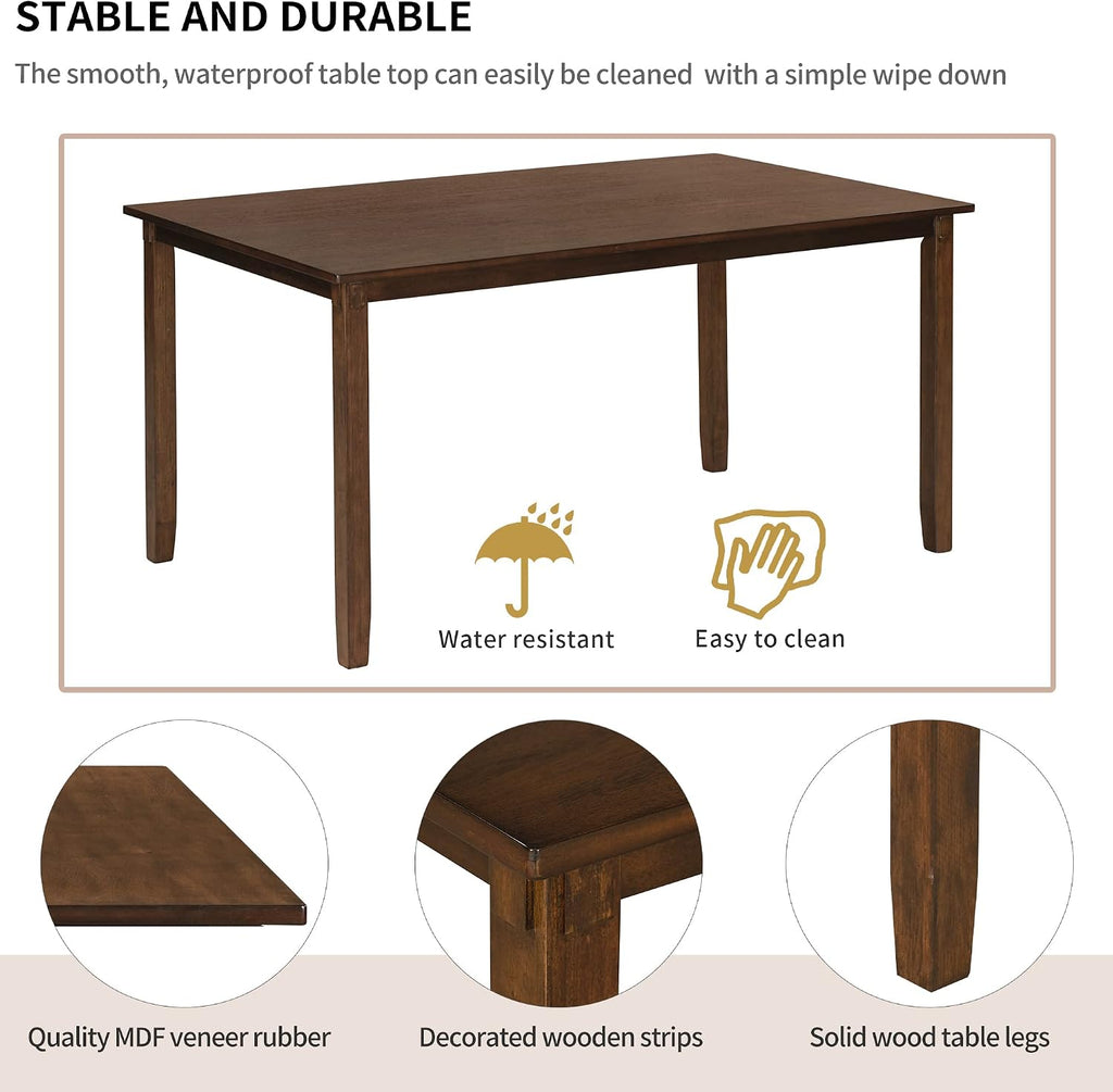 Harper & Bright Designs 6 Pieces Dining Table Set, Wooden Rectangle Table and 4 Chairs with Bench with Cushion, Kitchen Table Chairs Set for 6 Persons, Dining Room Set - Natural Cherry