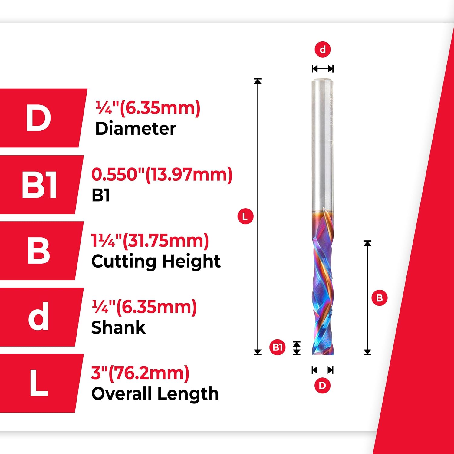 Amana Tool Spektra Extreme Tool Life Solid Carbide CNC Compression Spiral Router Bit, 46177-K-5 5 Pack, 1/4 D x 1-1/4 CH x 1/4 Shk x 3 Inch L 2 Fl