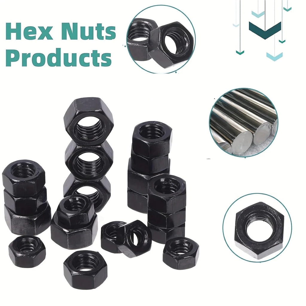 Bolt and Nut Set 240Pcs Grade 8 Hex Black Flat Screws with Nuts Washers Assortment Kit for Equipment Repair