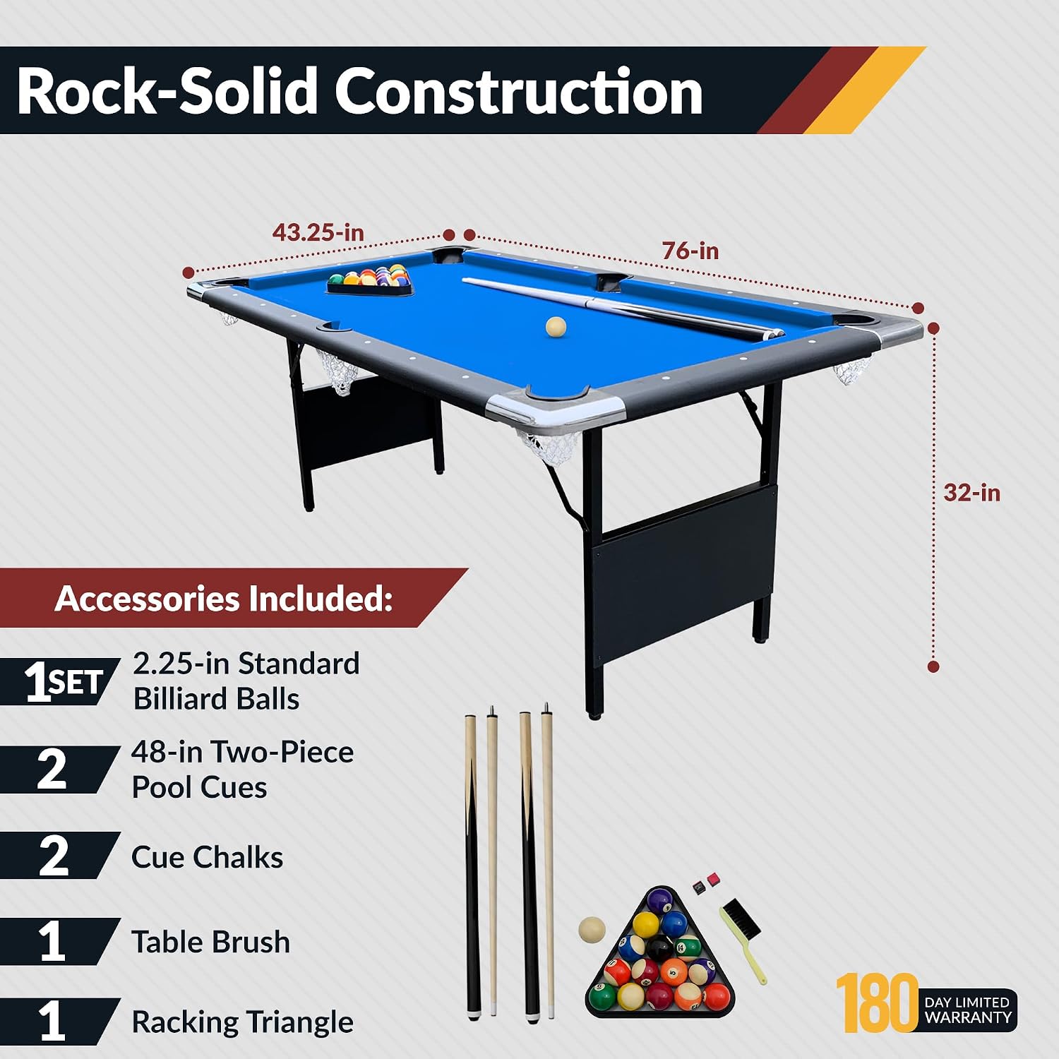 Hathaway Fairmont Folding Pool Table for Family & Home Use Includes Full Set of Billiard Balls, Cues, Chalk, Triangle and Carrying Bag, Portable Space-Saving Table