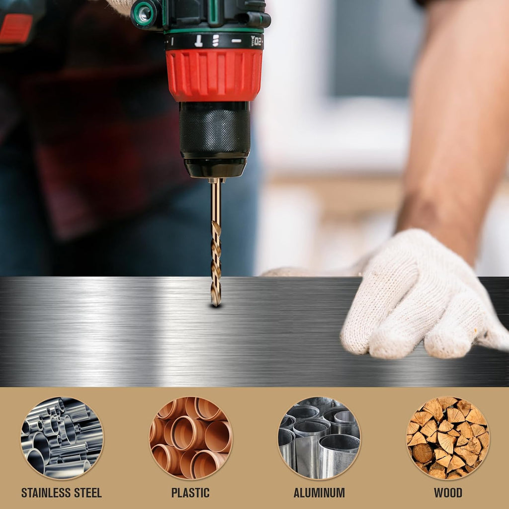 Cobalt Drill Bit Set, 234Pcs M35 High Speed Steel Jobber Length Drill Bit Kit for Hardened Metal, Stainless Steel, Cast Iron, Wood and Plastic, with Index Storage Case, 3/64'-1/2'