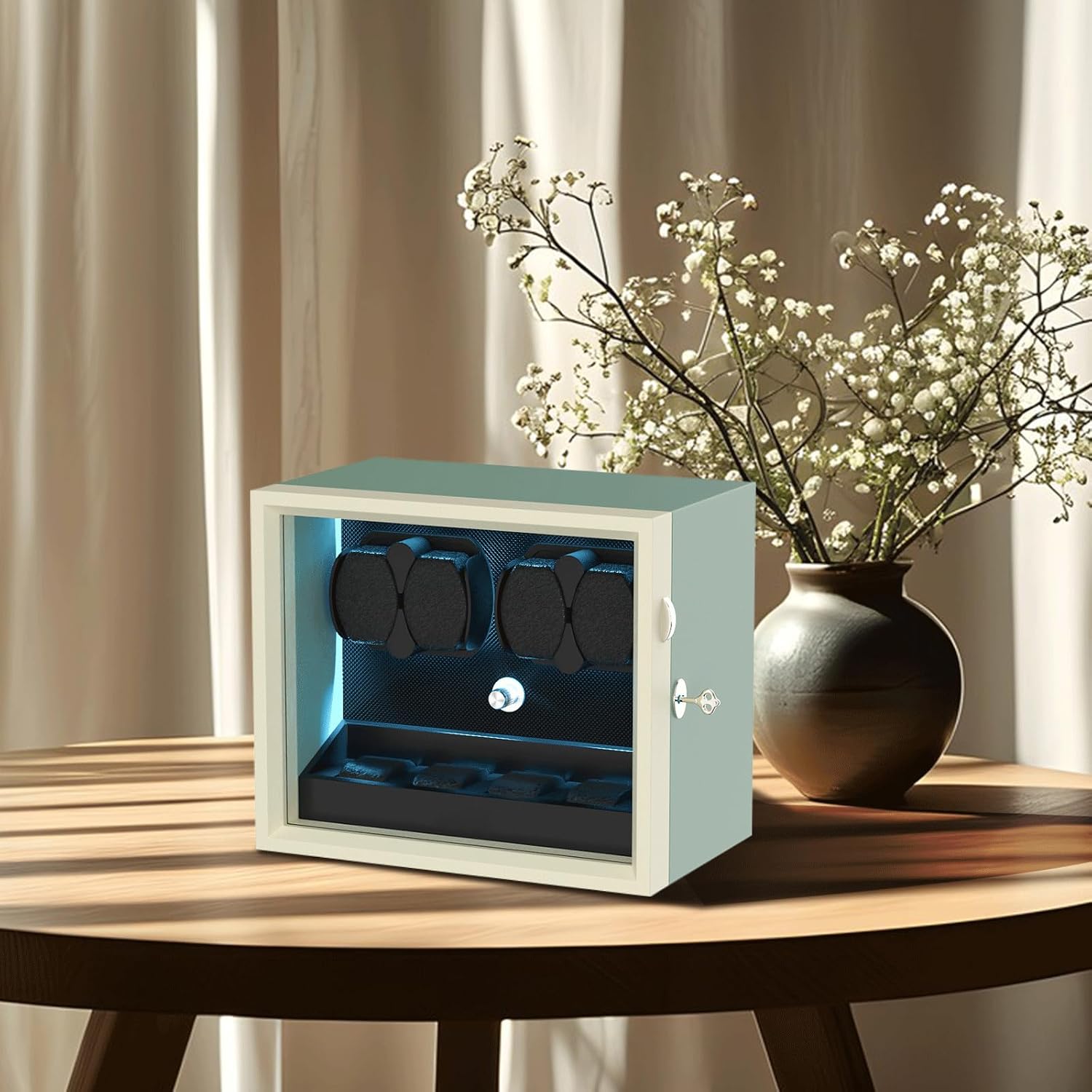 XTELARY Lockable Automatic Watch Winder - 4/6/8/12 Watch Storage, 4 Rotation Modes, Quiet Motor, Backlight
