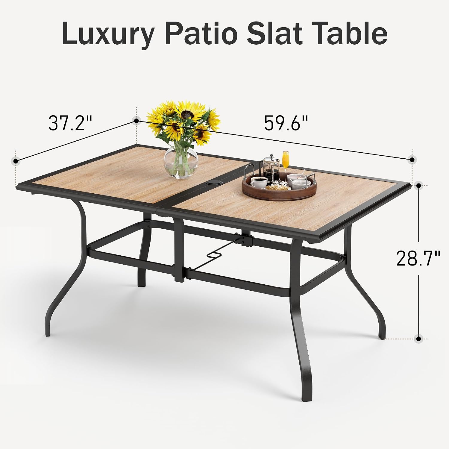 PHI VILLA Outdoor Dining Table for 6, 60' Metal Rectangle Metal Steel Table with Polywood Tabletop, Modern Long Furniture for Patio, Deck, Porch, Yard
