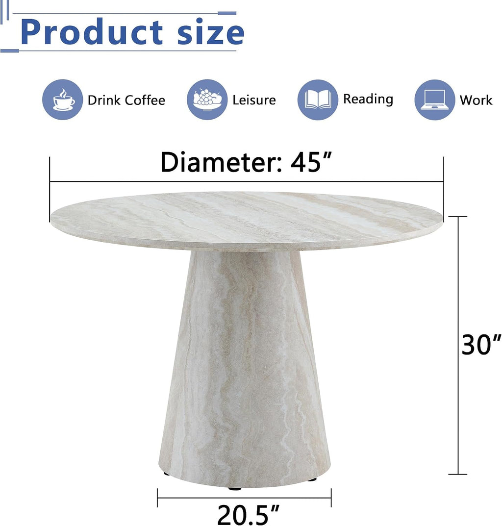 Faux Marble Round Dining Table for 4-6, 45' Modern Farmhouse Round Kitchen Table with 1' Thickened Wood Top & Stable Pedestal for Dining Room,Living Room,Apartment,Restaurant(Beige)