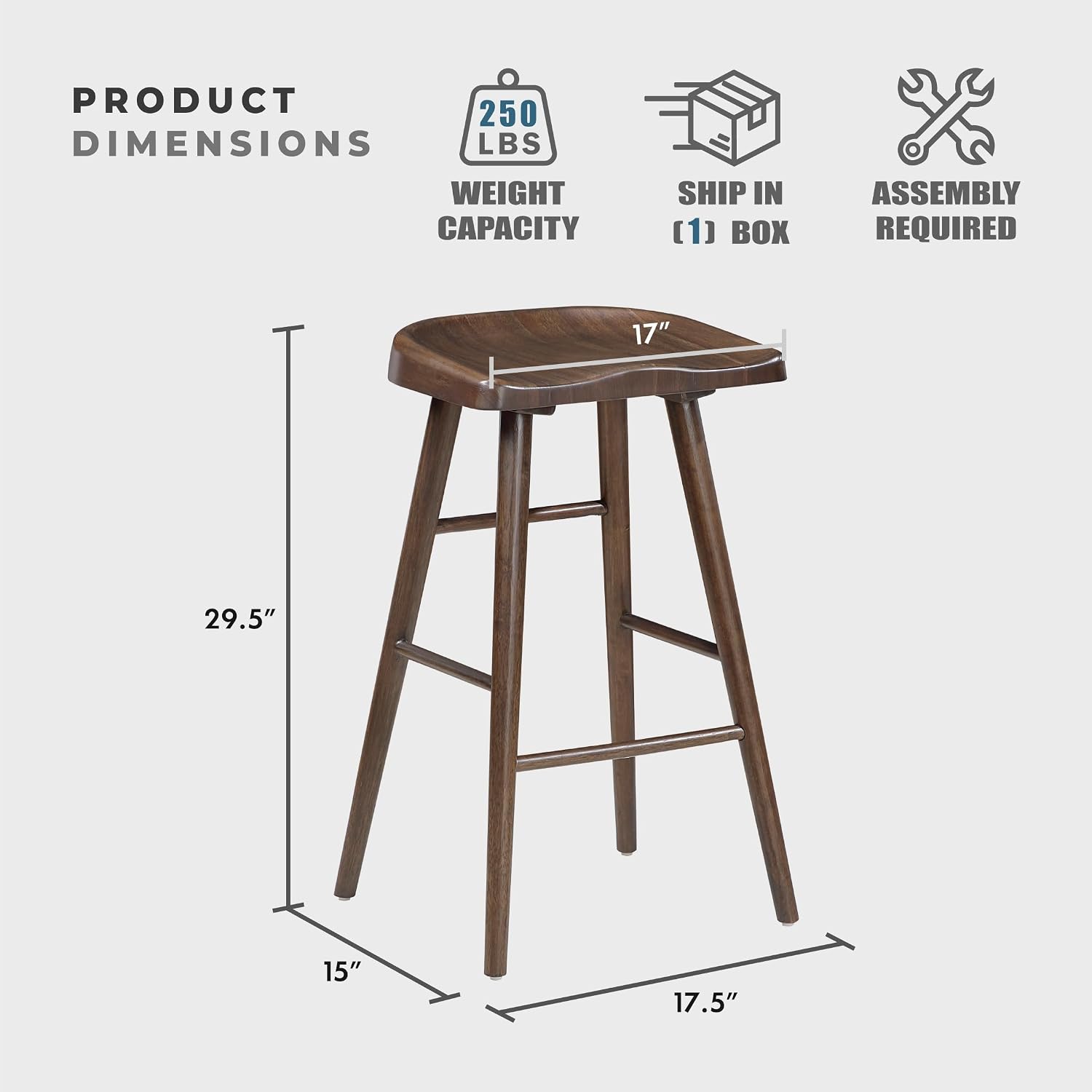 Lexicon Bar Height Stools Set of 2, Sturdy Acacia Wood Frame Saddle Seat Bar Chairs, Rustic Backless Kitchen Island Seating for Dining Room, Breakfast Nook, Brown