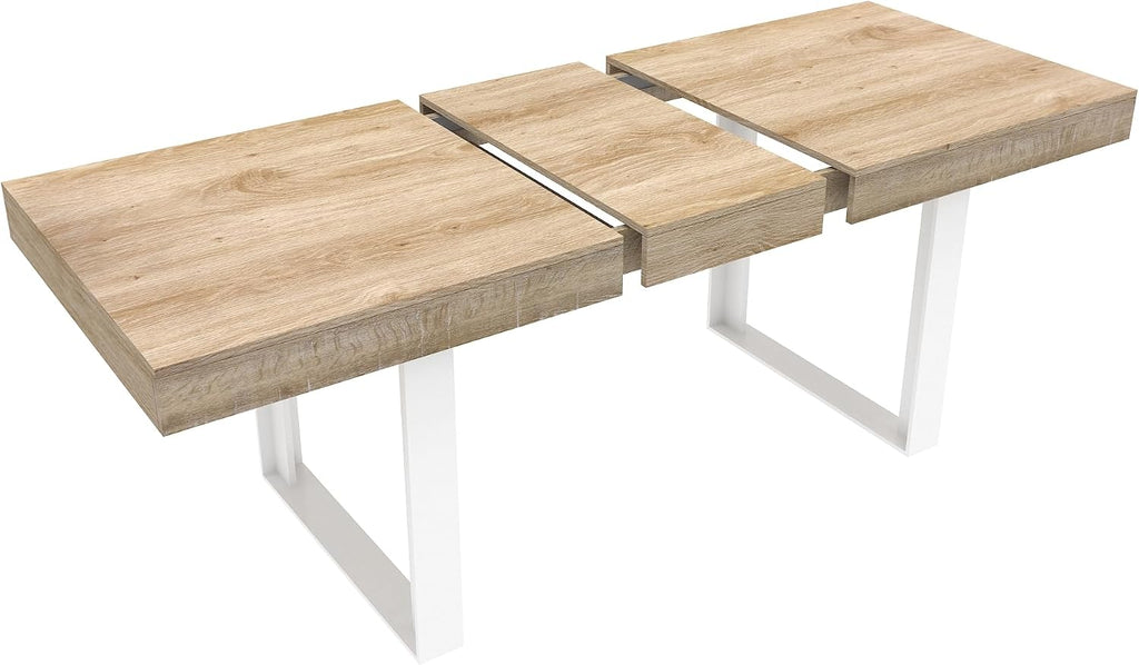 78.74'' Extendable Rectangular Dining Table for 4-8, Modern Mid-Century Farmhouse Wood Expandable Kitchen Dinner Conference Table for Living Room Office, White & Oak