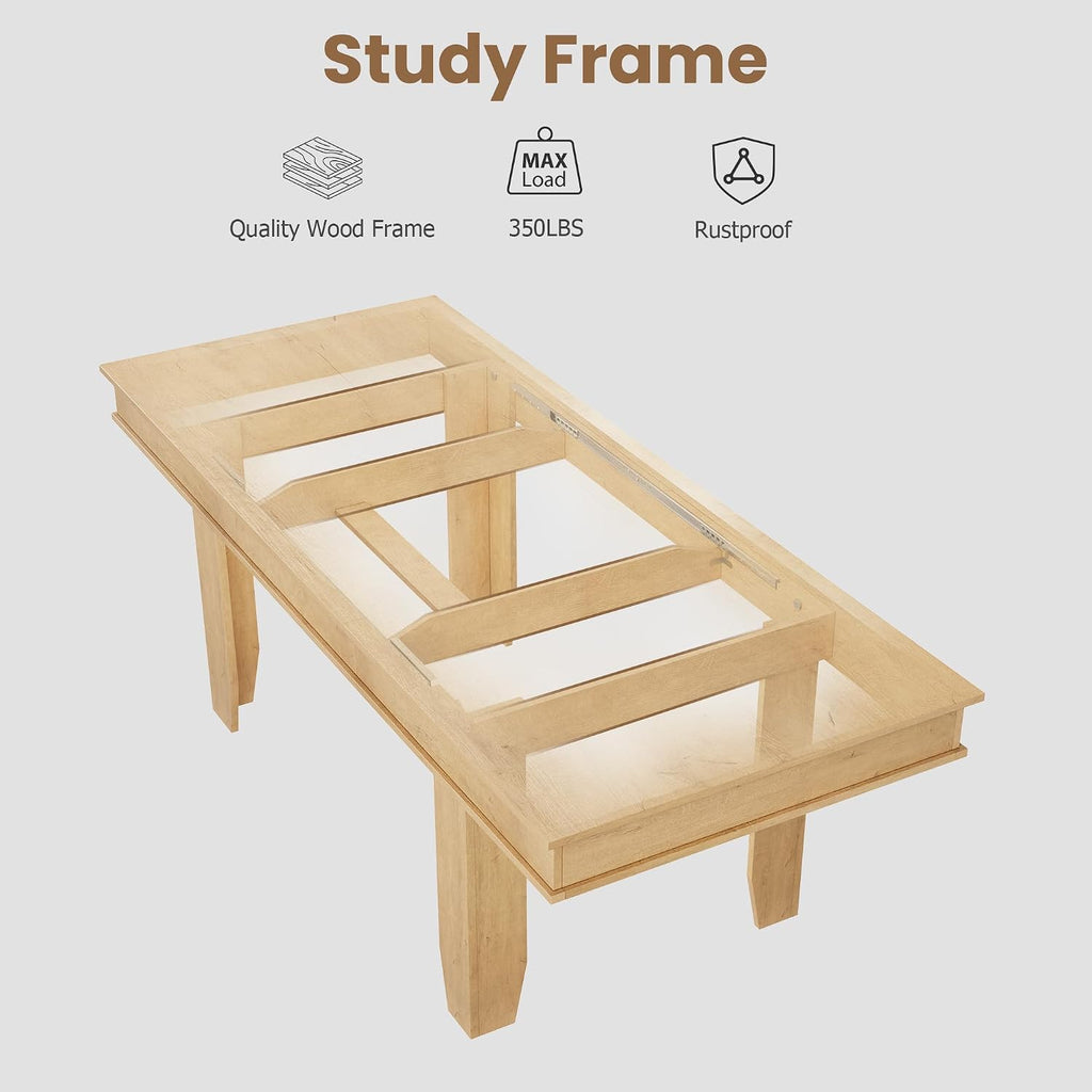 GarveeHome 63 in-86.6 in Extendable Dining Room Table for 6-10, Farmhouse Kitchen Tables w/Wooden Sturdy Frame, Large Rectangular Dinner Table for Dining Room, Kitchen