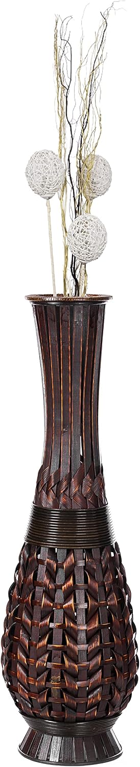 Antique Trumpet Style Brown Bamboo Floor Vase - 36-inch-Tall Decorative Vase for Entryway or Living Room - Vintage-Inspired Home Decor Accent - Elegant Tall Vase for Rustic Interiors